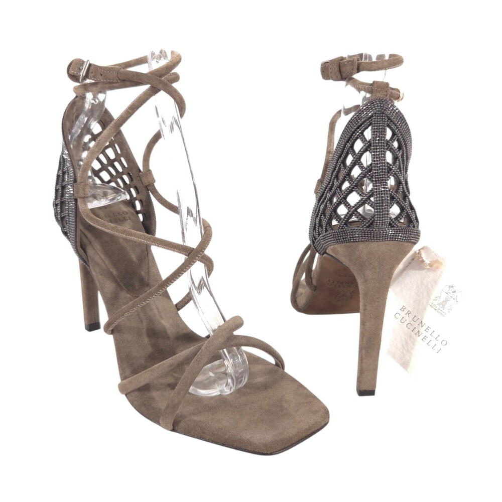 Brunello Cucinelli Monili Cage Suede Lace Up Heels US 6 EU 36 Womens Brown $1950